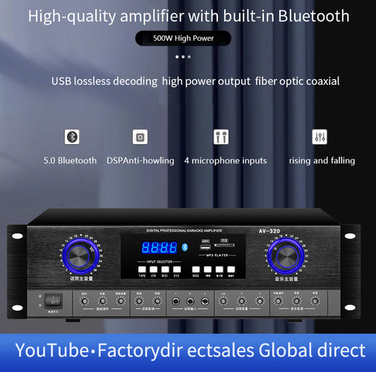 Power amplifier 500W home high power professional karaoke fever heavy bass HDMI fiber optic coaxial 5.0 Bluetooth